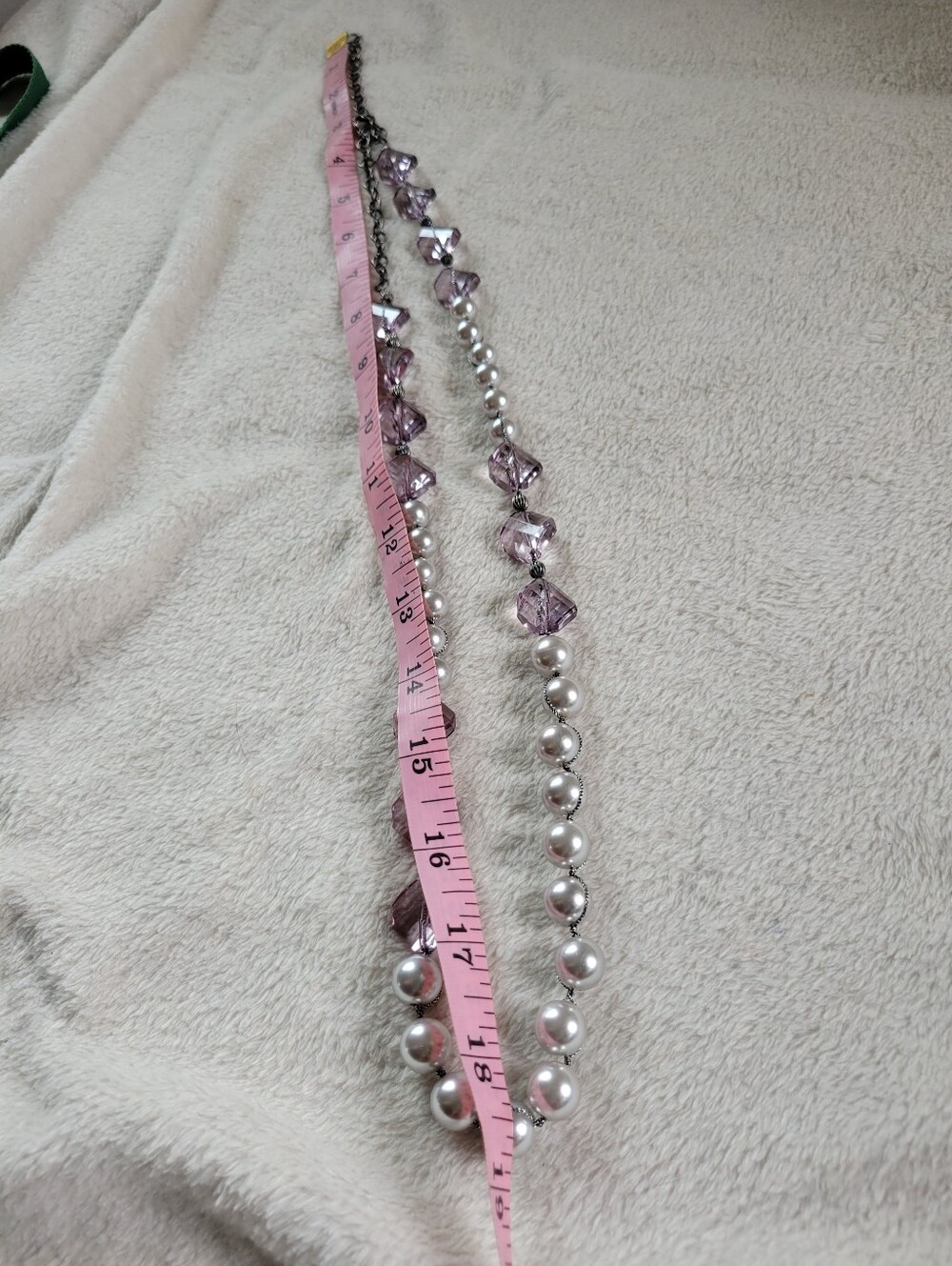 LOFT | Long Elegant Silver Tone Lavender Crystal & Faux Pearl Necklace - Picture 7 of 9